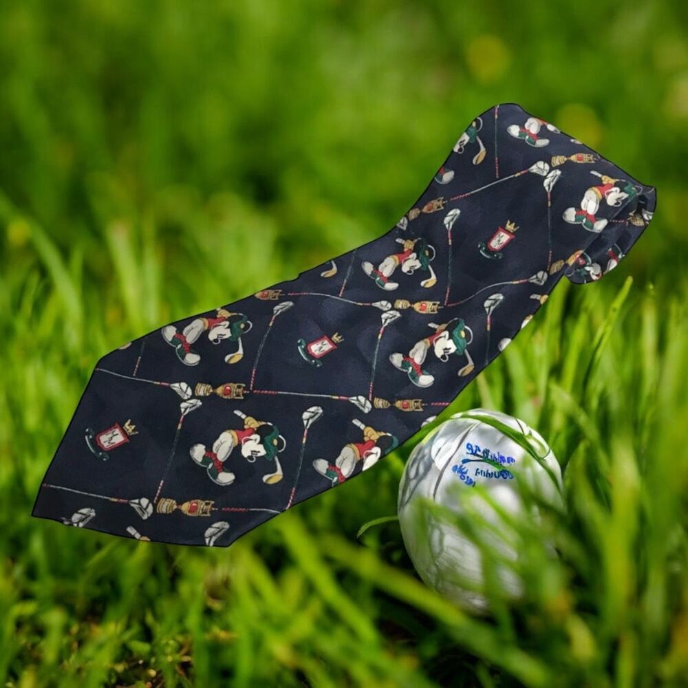 Disney Mickey Mouse VTG Blue 100% Silk Golf Tie Atlas Design Sweden Trophy